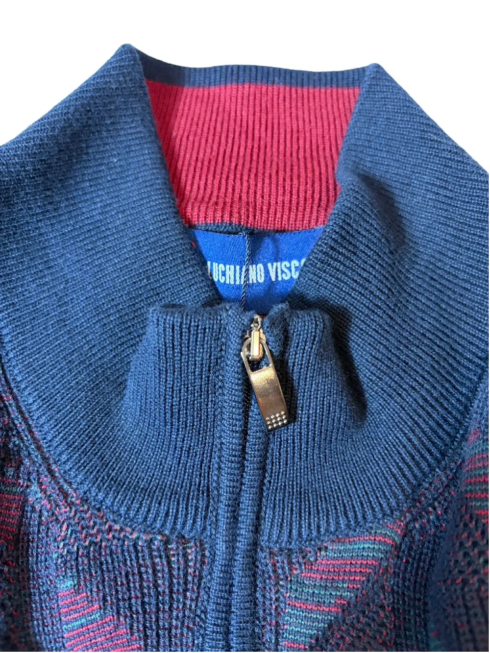 NWT Luchiano Visconti Mens XXL Abstract Jacquard Quarter Zip Sweater Navy